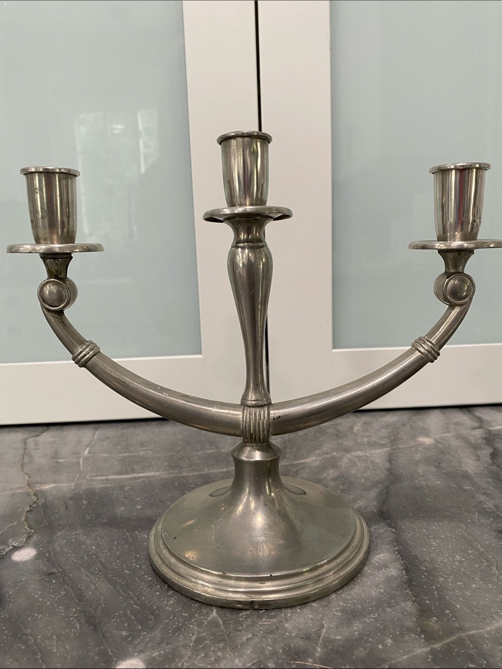 Classic Three-Arm Silver Candle Holder - Pewter Finish